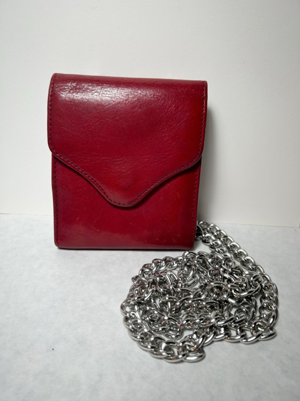 VTG Hobo International Red Leather Mini Crossbody or Wallet Card Case with Chain